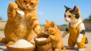 Мама-кошка подстригает шерсть на ферме и делает тигровую шапку для котят дома🐾🎩🐯