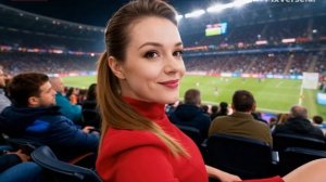 Виктория Черникова смотрит чемпионат мира по футболу и радуется. Очень красивая девушка.