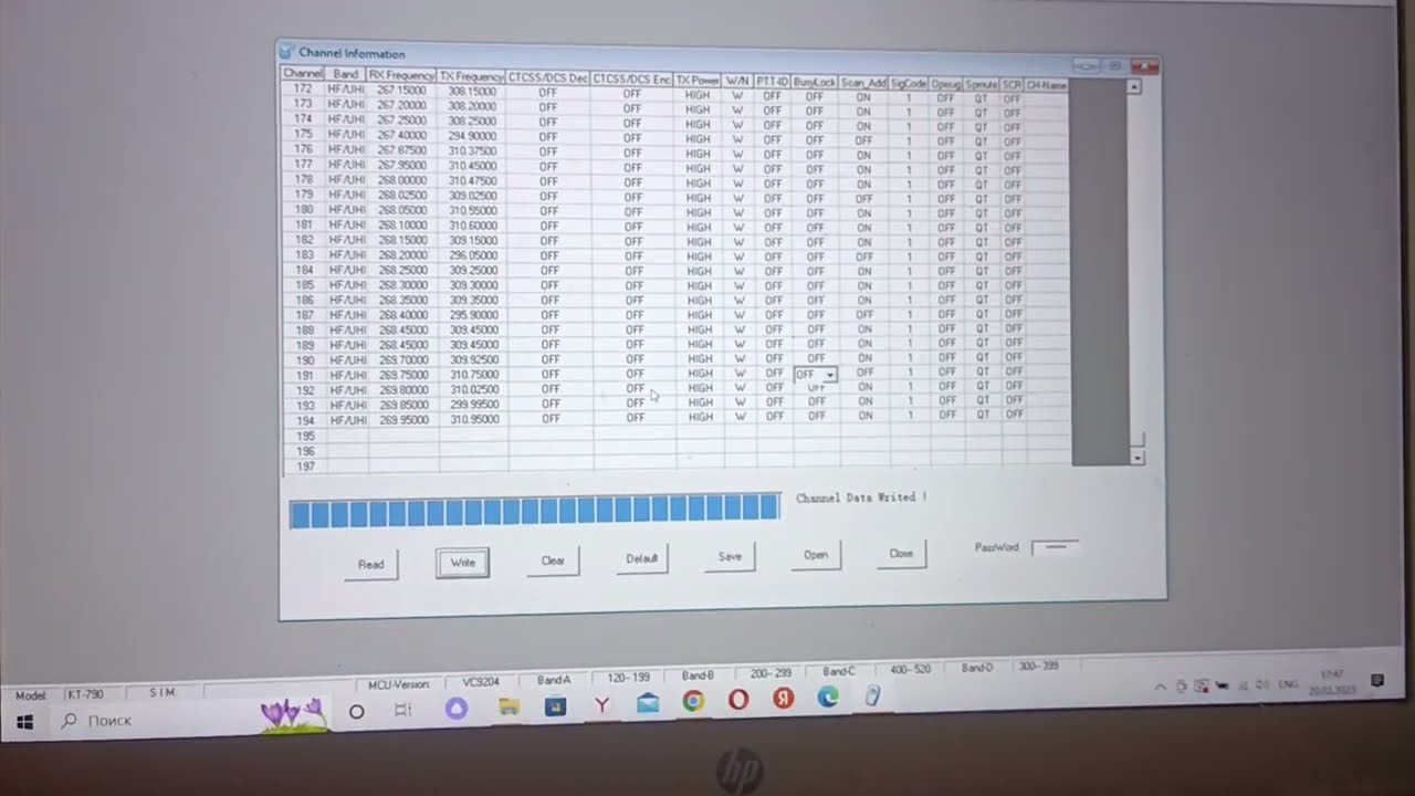 QYT KT7900D расширяем диапазоны  и заливаем прописанные каналы в количестве 194 штук