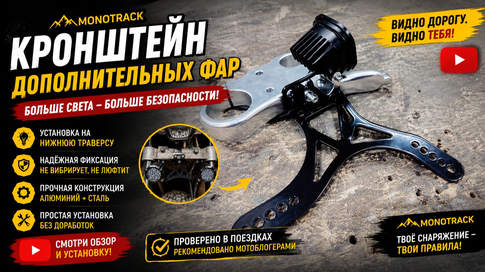 Кронштейн дополнительных фар мотоцикла Monotrack