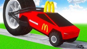 ТЕСЛА с гигантским задним колесом фастфуд против автомобилей в разборе!