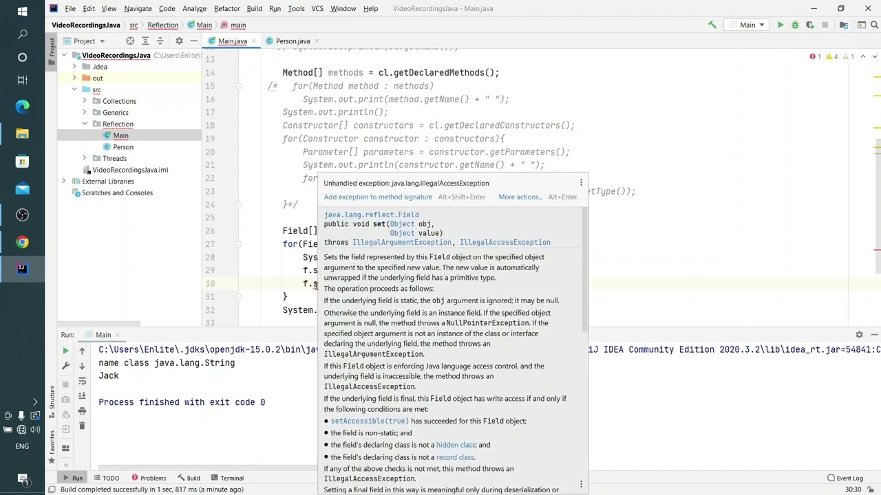 Продвинутая Java. Урок 2 - Рефлексия. Изменение приватной переменной смотреть онлайн