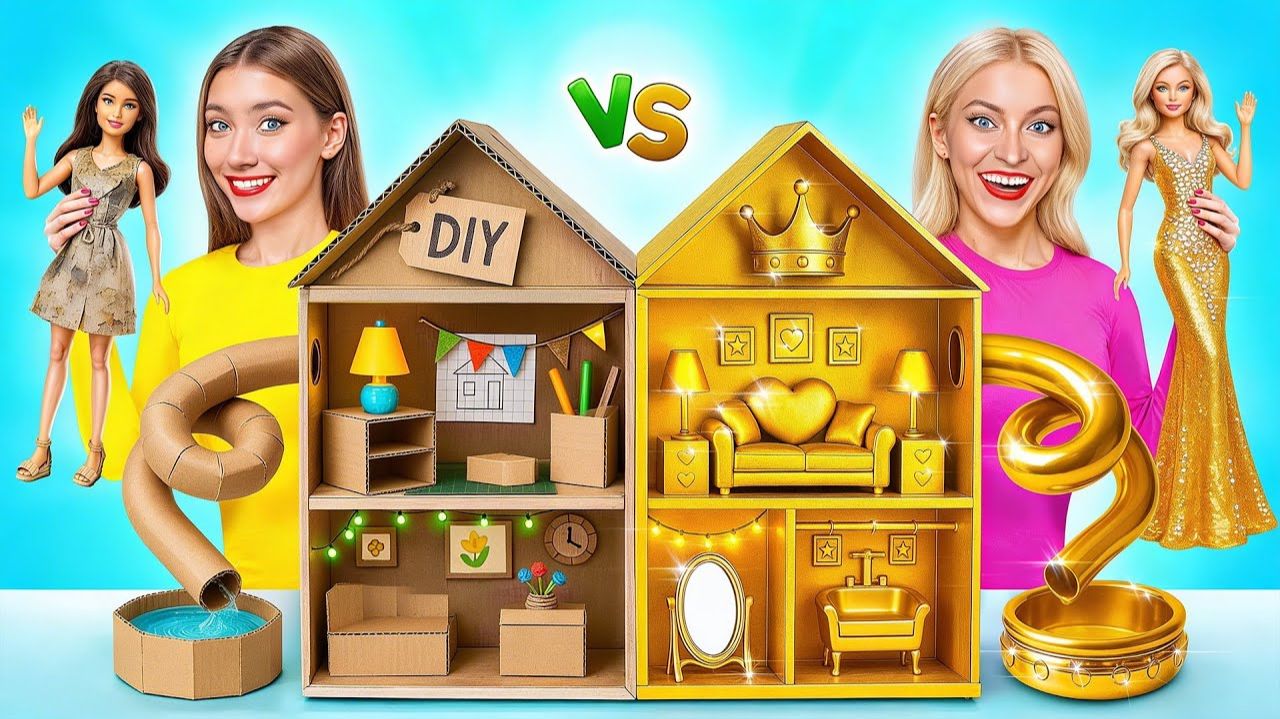 Мы строим удивительный кукольный дом #Вызов Rich vs Broke смотреть онлайн