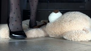 Relaxing trampling and crushing Teddybear with pumps and nylon feet. Heels crushing toys ASMR