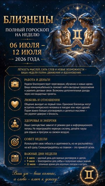 Близнецы. Полный гороскоп на 06-12 Июля 2026 года