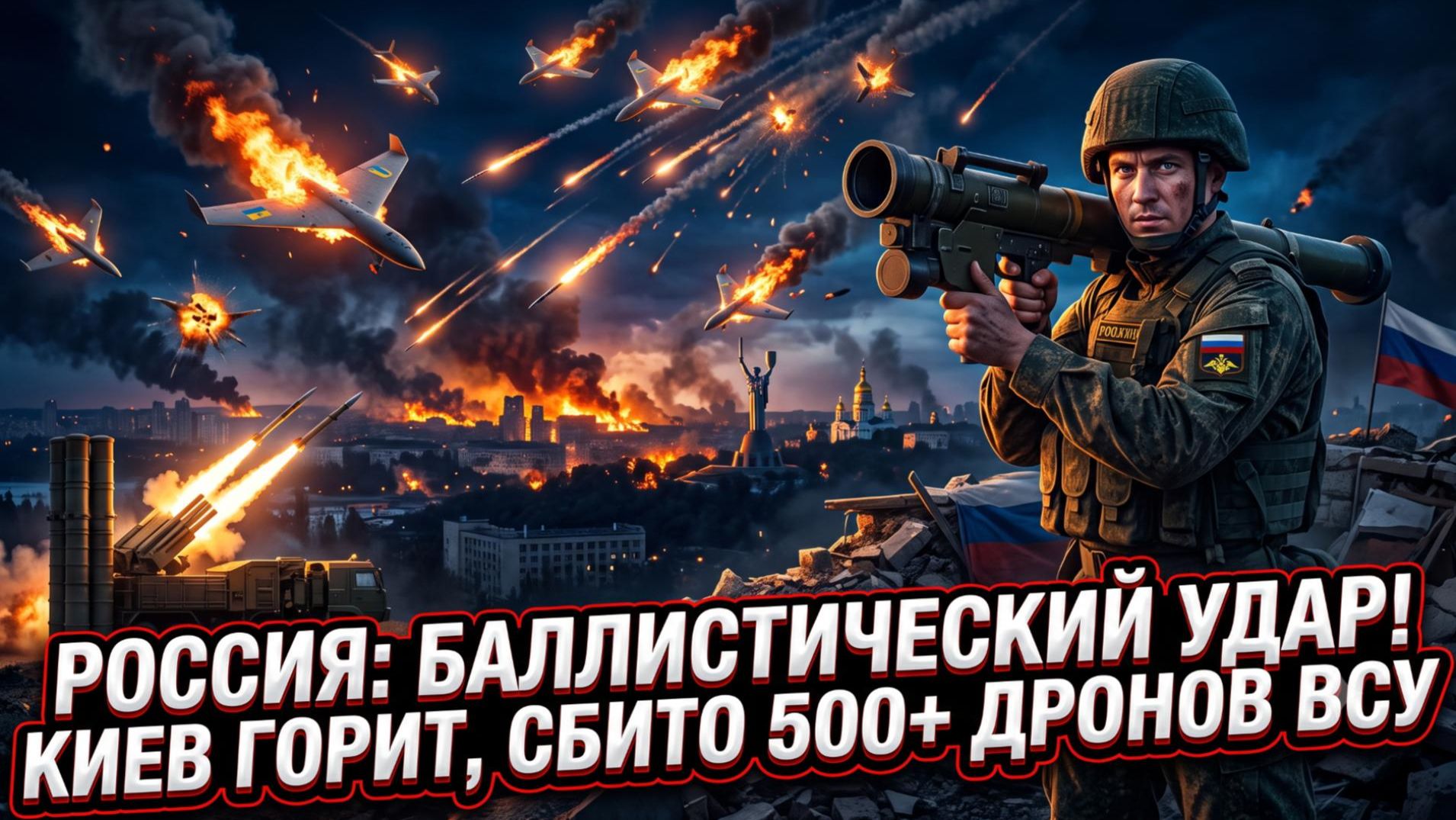 💥Ад над столицей: баллистический удар и 500+ сбитых дронов - Россия уничтожает авиацию Украины