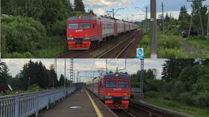 Встреча ЭТ2М 074 и ЭТ2М 084 на перегоне Горелово - Красное Село. Платформа Скачки