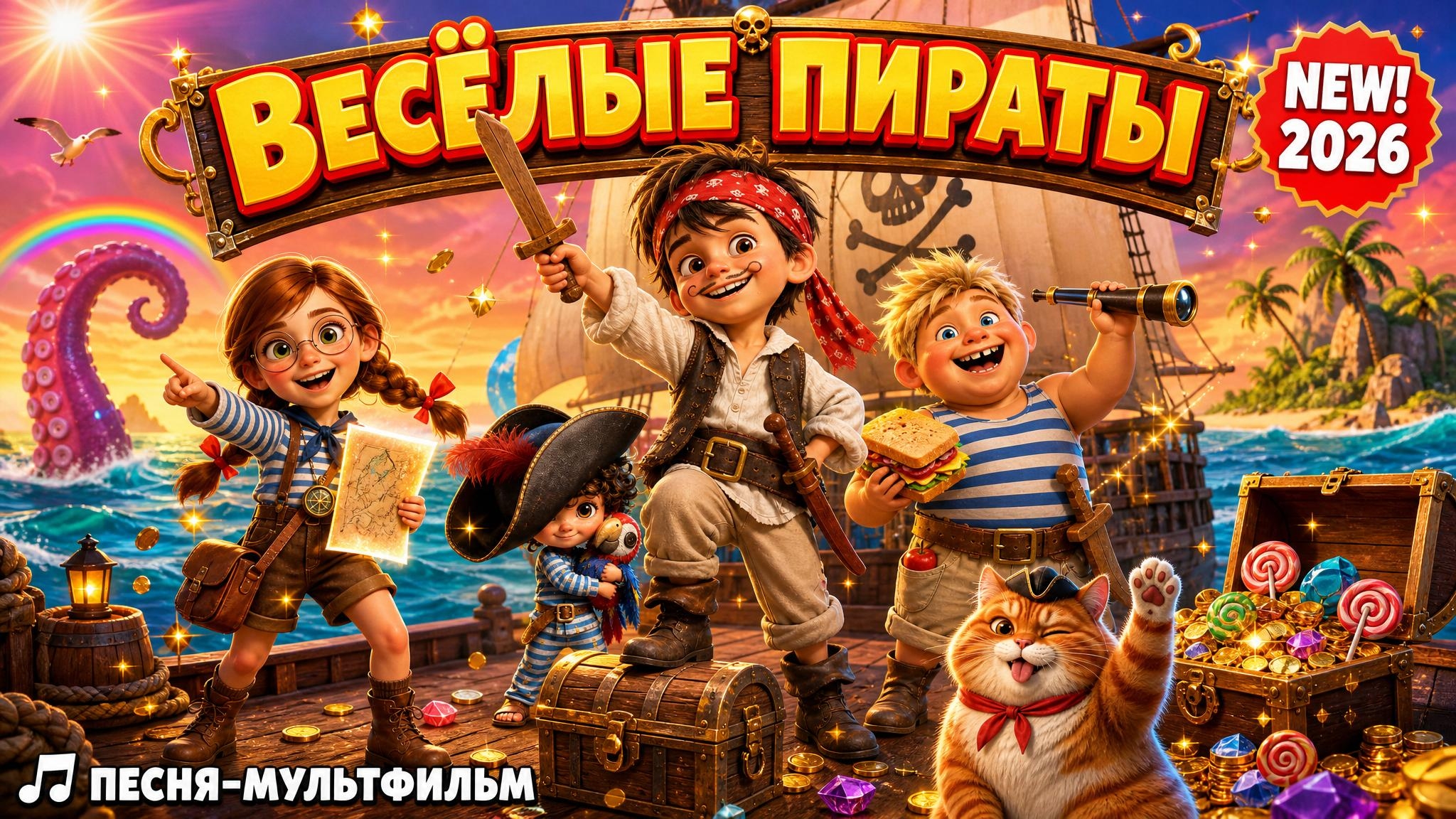 🏴☠️ ВЕСЁЛЫЕ ПИРАТЫ — Песня для детей | Новый мультфильм 2026 🎵 Детские песни про приключения