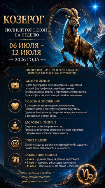 Козерог. Полный гороскоп на 06-12 Июля 2026 года