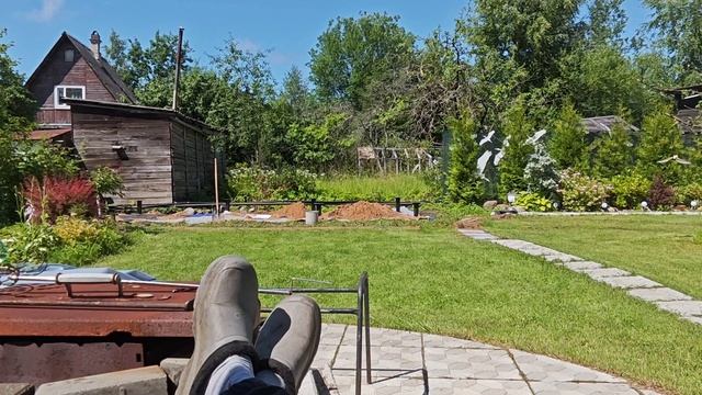 10-07-2026.Дача.Работаем пока соседи спят..Песок привезли..засыпаем .утрамбовываем)(04.07.-05.07.26)