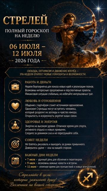 Стрелец. Полный гороскоп на 06-12 Июля 2026 года