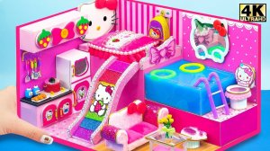 Как сделать стильный домик Hello Kitty с горкой и мини-бассейном ❤️ Миниатюрный картонный домик