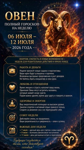 Овен. Полный гороскоп на 06 -12 Июля 2026 года
