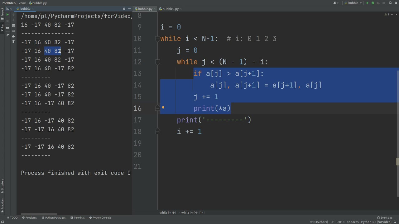 Сортировка методом пузырька на Python смотреть онлайн