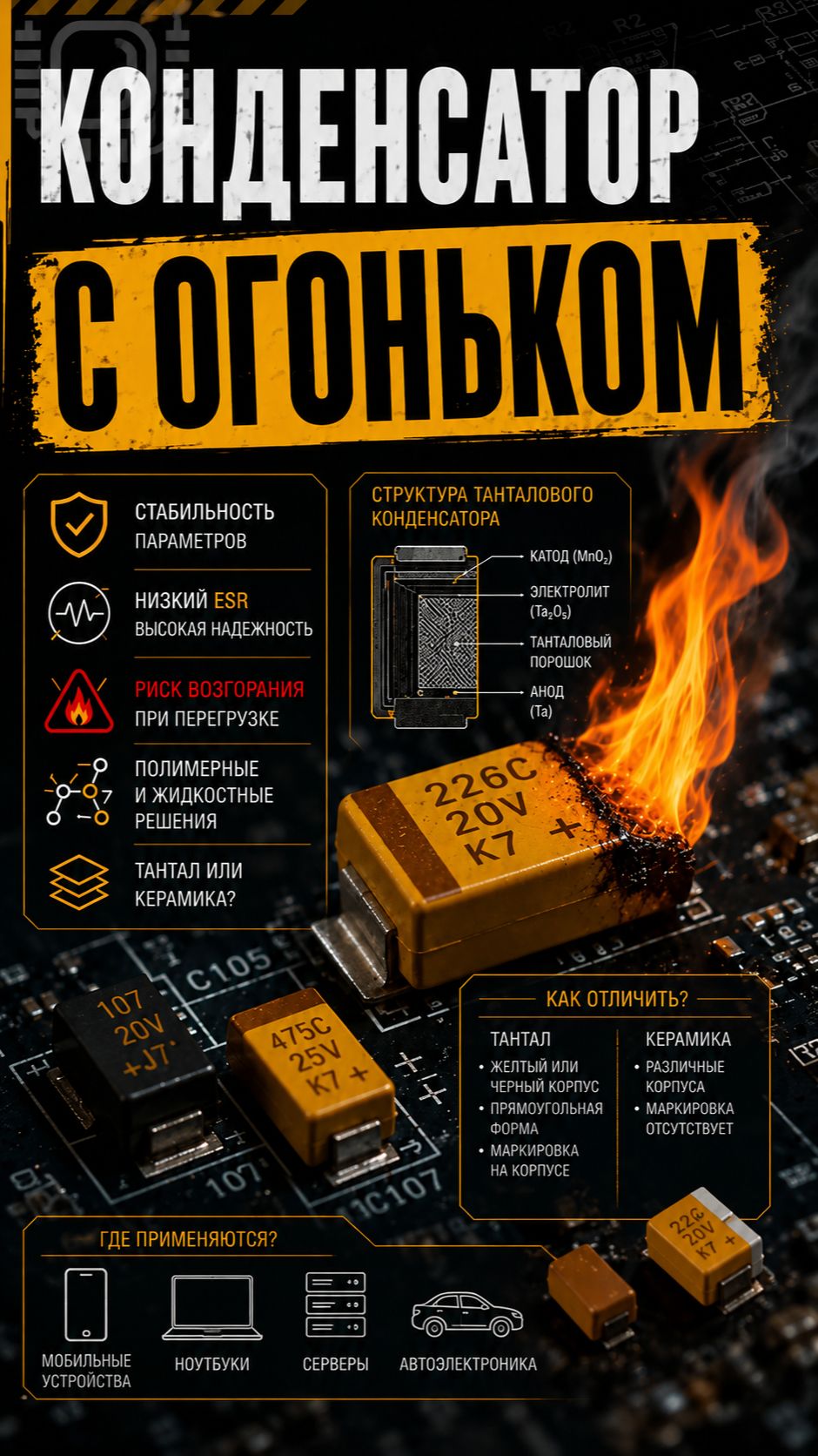 Почему танталовые конденсаторы могли загораться? смотреть онлайн
