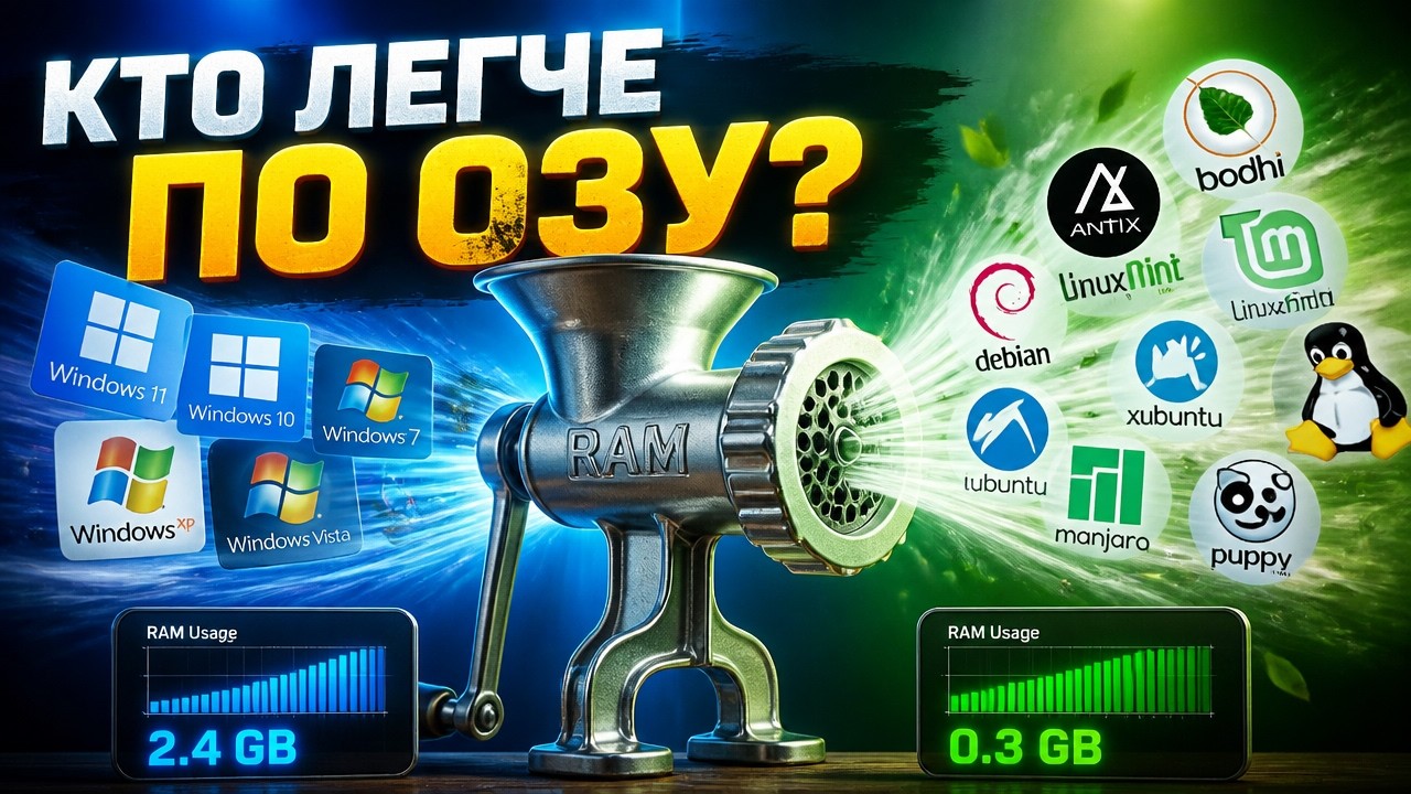 Какая ОС работает на 512MB памяти? Brutal тест Windows и Linux смотреть онлайн