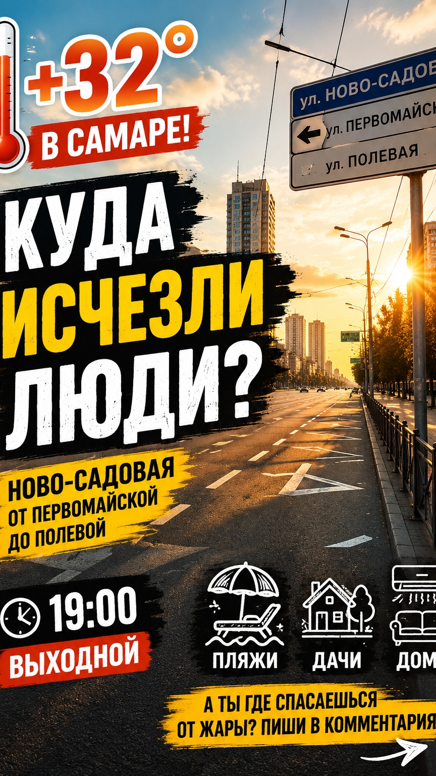 🌡️Самара в +32°: почему Ново-Садовая пустая? 🌇 | 19:00, выходной
