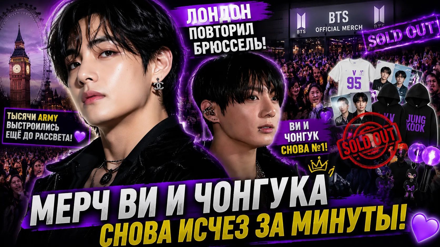 😱💜 Лондон повторил Брюссель! Мерч Ви и Чонгука снова исчез первым!