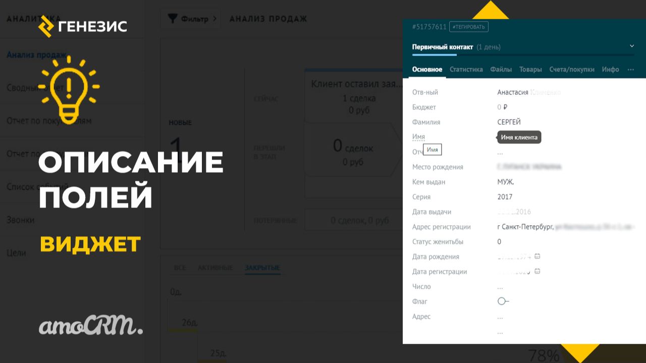 Виджет для amoCRM Описание полей