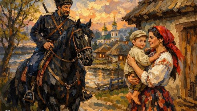 Казак с конём казачка с колыбелью