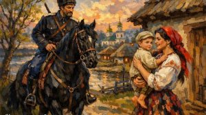 Казак с конём казачка с колыбелью