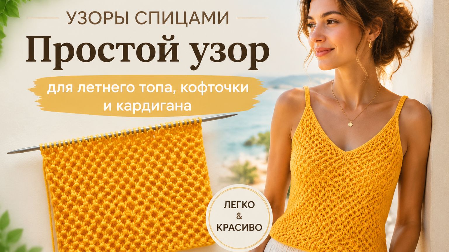 Узоры спицами | Простой  узор для летнего топа, кофточки и кардигана