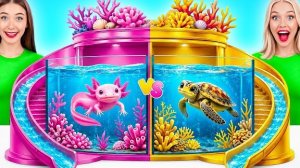 Строим Удивительный Аквариум Аксолотль vs Черепашка Челлендж | Простые Трюки