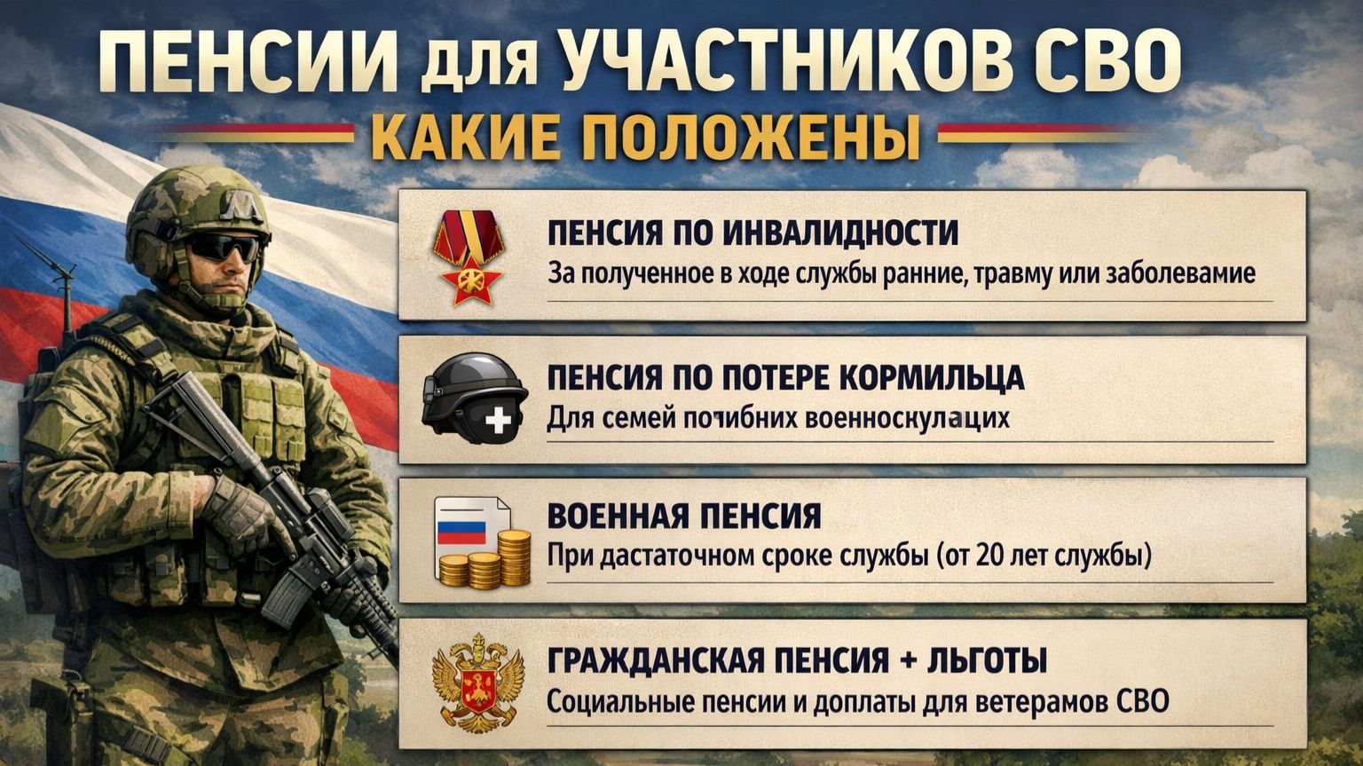 Пенсии для Участников СВО какие положены