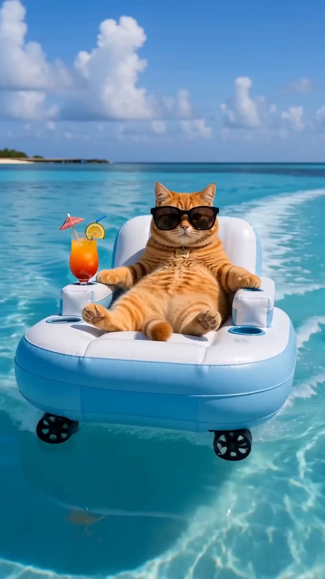 Уровень чилла, к которому я стремлюсь! 😎🌊 Кот гений!