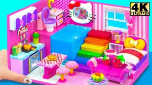 Дизайн миниатюрного розового дома с бассейном Hello Kitty, спальней и кухней на двоих ❤️ Миниат