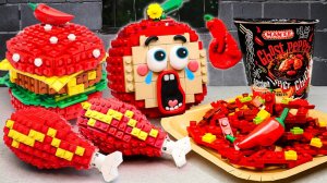 МУКБАНГ LEGO 🔥 Испытание на остроту фастфуда (пицца, лапша...) | Лего в реальной жизни. Мультики