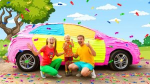Никита и мама обклеили МАШИНУ папы СТИКЕРАМИ