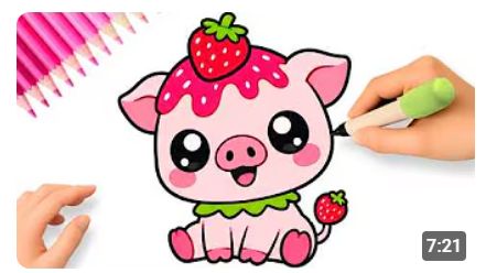 КАК НАРИСОВАТЬ ПРОСТОГО КАВАЙИ-ПОРОСЕНКА С КЛУБНИКОЙ 🍓🐷 смотреть онлайн