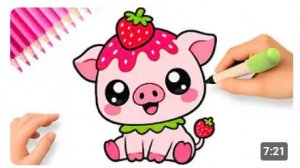 КАК НАРИСОВАТЬ ПРОСТОГО КАВАЙИ-ПОРОСЕНКА С КЛУБНИКОЙ 🍓🐷