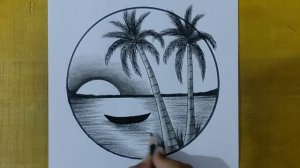 Рисунок тропического заката карандашом🌴