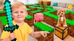 Оливер и его подруга входят в лабиринт Minecraft, чтобы спасти их потерявшегося щенка!