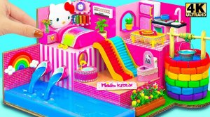 (Сделай сам) Построй летний миниатюрный домик Hello Kitty со спальней, бассейном, двойной горко