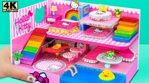 (Потрясающе) Постройте милую виллу мечты Hello Kitty с бассейном ❤️ Миниатюрный картонный домик