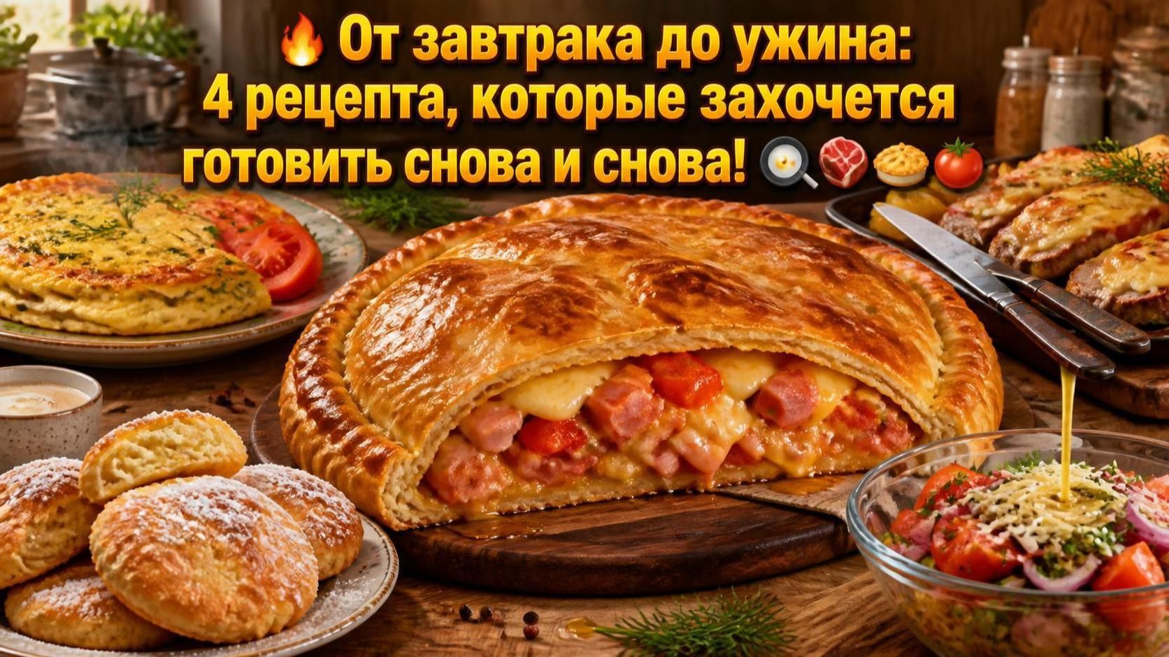 🔥 От завтрака до ужина_ 4 рецепта, которые захочется готовить снова и снова! 🍳🥩🥧🍅