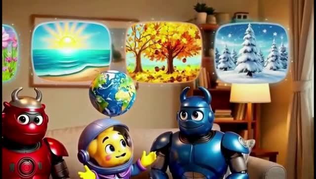 🌍☀️ Астронавт Мультизор объясняет Красному и Синему роботу, почему бывают времена года!