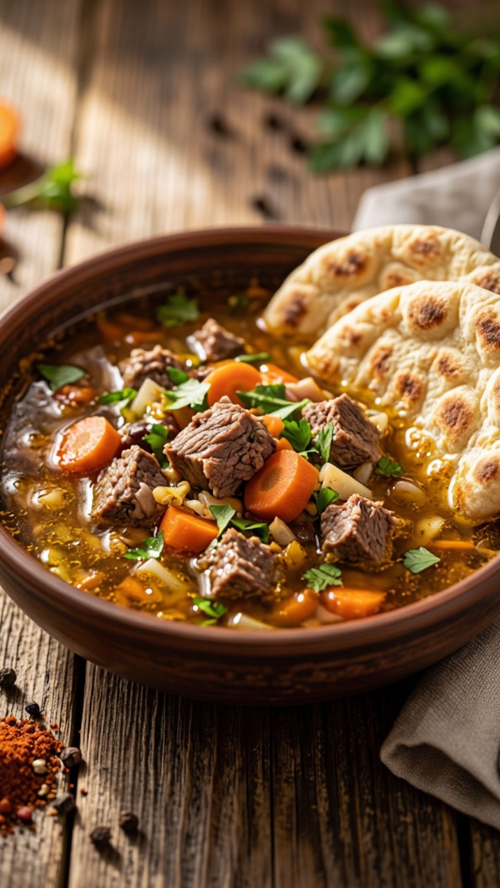 Мясной ужин с лепешками