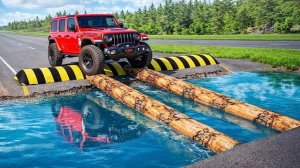 Испытание: автомобили против «лежачего полицейского» в глубокой воде BeamNG