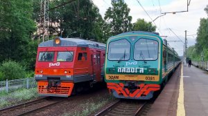 Встреча электропоездов ЭД4М 0381 «Ладога» и ЭТ2М 041. Перегон Ржевка - Мельничный Ручей
