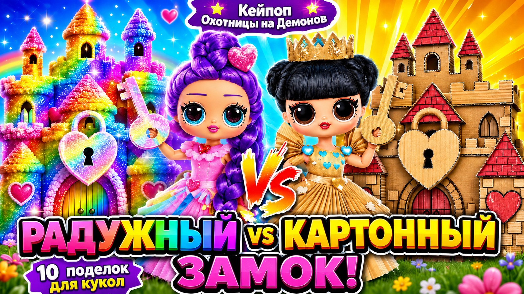 Кейпоп Охотницы на Демонов в Картонном и Радужном замке! 10 поделок для кукол ЛОЛ ОМГ! смотреть онлайн