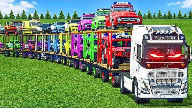 VOLVO Грузовики: перевозки, полиция на Hummer H1 и Ford Ranger, полицейские пикапы и битва! смотреть онлайн