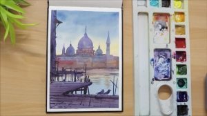Красивая акварельная картина городского пейзажа для начинающих