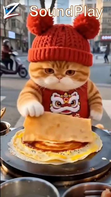 Котик жарит японские блинчики #рецепты #кот #рыжийкот #рыжий #готовка #япония #васаби #японскаяеда #