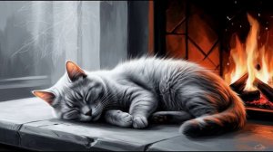 Мурчанье кота у камина. Звуки потрескивания костра