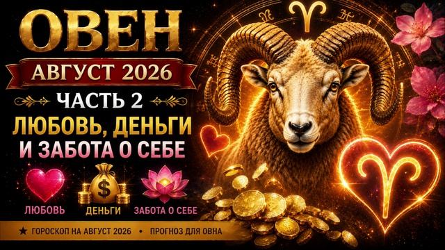 Овен на август 2026. Часть 2 — Любовь, деньги и забота о себе