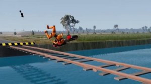 Машины против невозможного моста из бревен и каменного препятствия в BeamNG.drive!